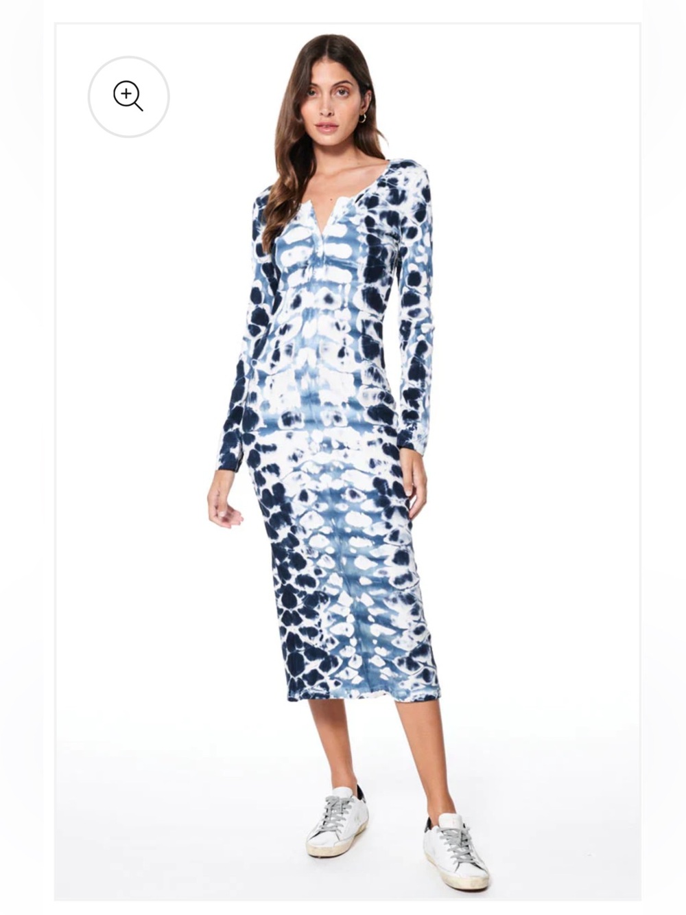 NWT, S Leo Young Fabulous & Broke Navy & White Tie-Dye Long Sleeve Bodycon Dres